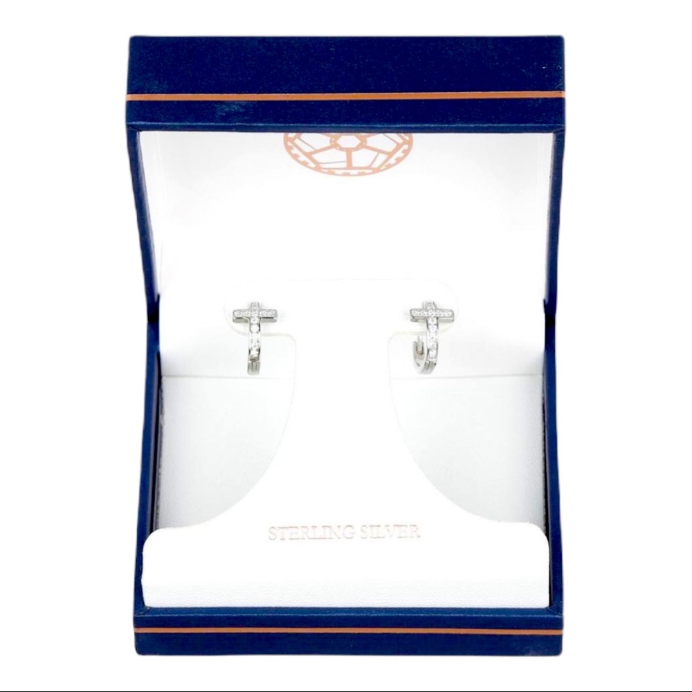 Lumineux Design Sterling Silver Cross Huggie Earrings
